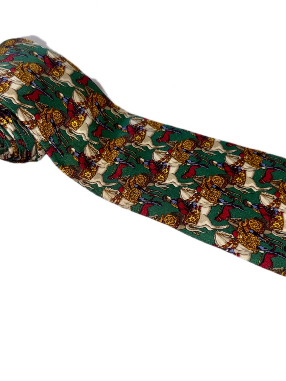 Dior Green Silk Tie with Equestrian and Heraldic Motifs
